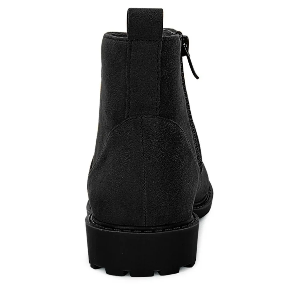 Imily Beta Side Zipper Low Block Heel Faux Suede Ankle Booties Black Size 3